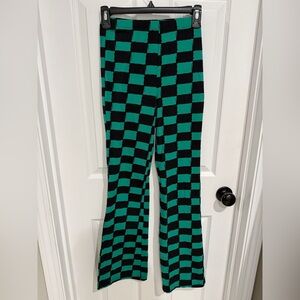 Zoe + Liv Green and Black Striped Flare Leggings